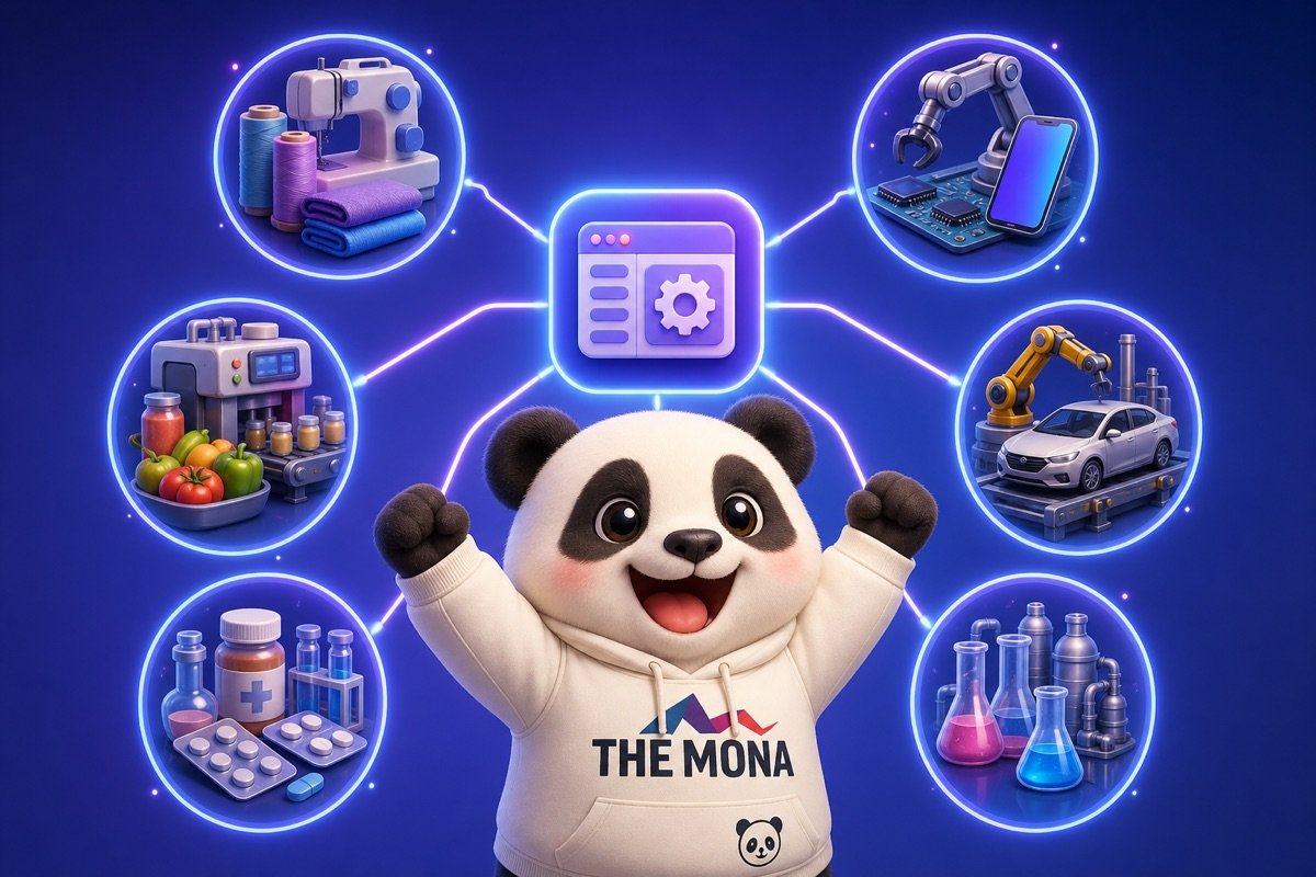 Infographic các ngành có thể áp dụng phần mềm quản lý dự án sản xuất tương tự MONA.