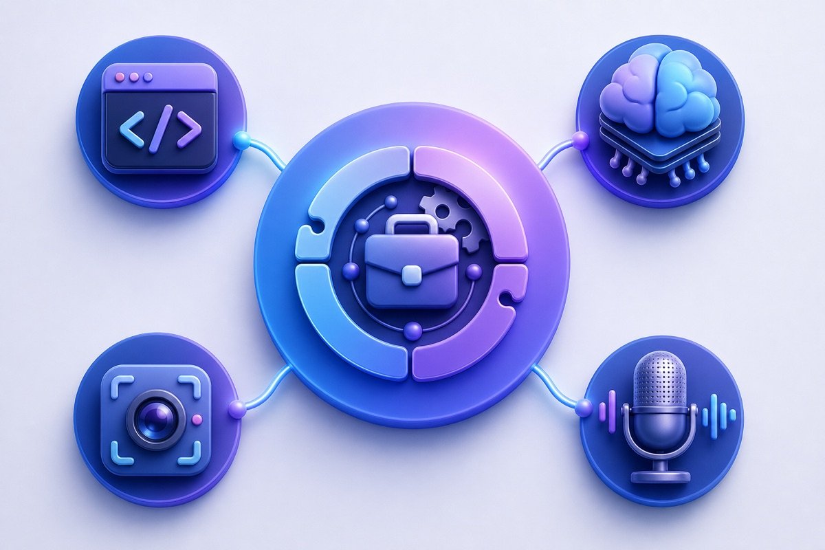 Infographic minh họa cách MONA dùng các công cụ như LLM và Computer Vision để giải quyết bài toán thực tế doanh nghiệp, không chỉ là 'AI' chung chung.