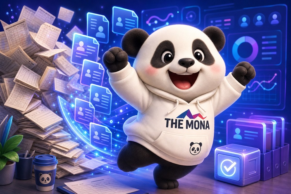 Panda vui vẻ dùng phần mềm quản lý nhân sự nhà máy trên dashboard.