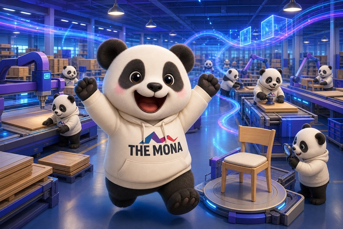 Gấu trúc giám sát quy trình sản xuất nội thất theo đơn hàng tại một chuỗi nhà máy lớn, mọi thứ vận hành trơn tru.