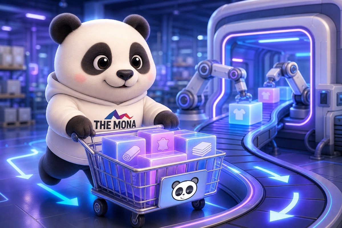 Gấu trúc quyết tâm di chuyển theo quy trình sản xuất tự động, minh họa sự kết nối liền mạch giữa các mô-đun phần mềm.