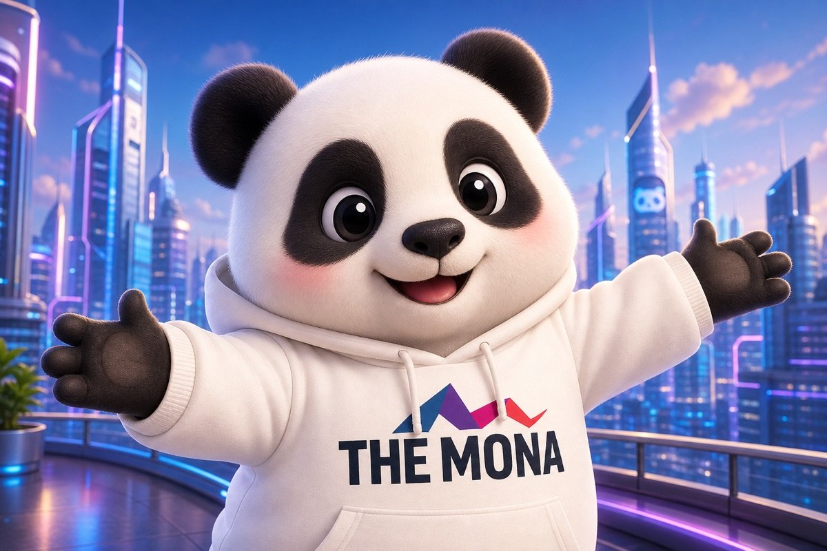 Panda cười tươi rực rỡ, dang tay mời gọi, tượng trưng cho tương lai bền vững khi đầu tư vào phần mềm quản lý trung tâm đào tạo.