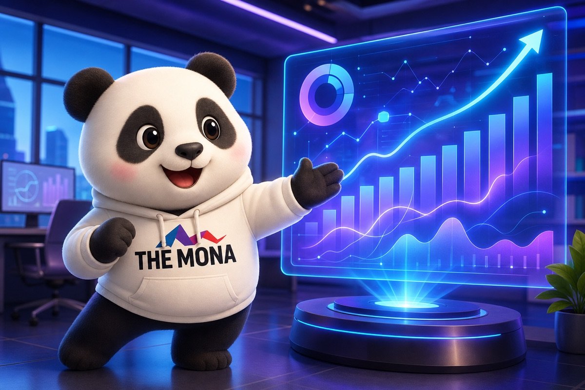Panda hào hứng chỉ vào biểu đồ tăng trưởng, thể hiện lợi ích dài hạn của việc đầu tư vào phần mềm quản lý trung tâm đào tạo.