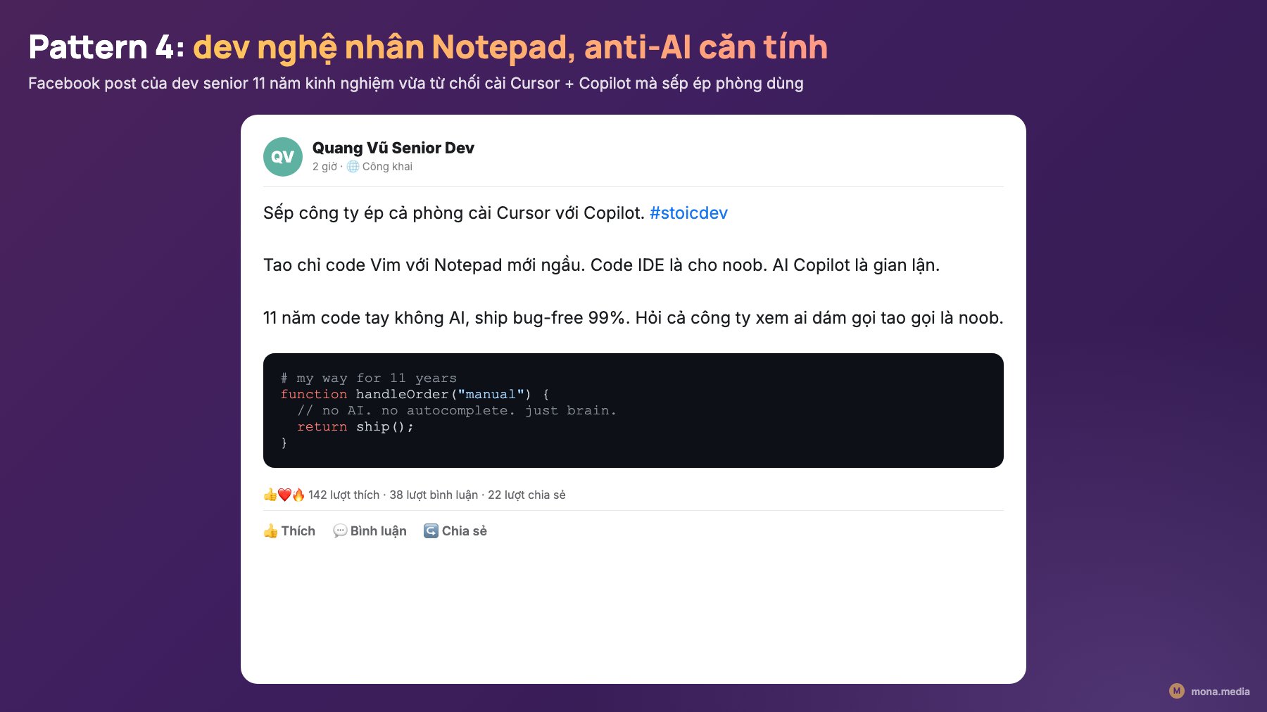 Dev senior Facebook post chống Cursor Copilot (xem <a href=