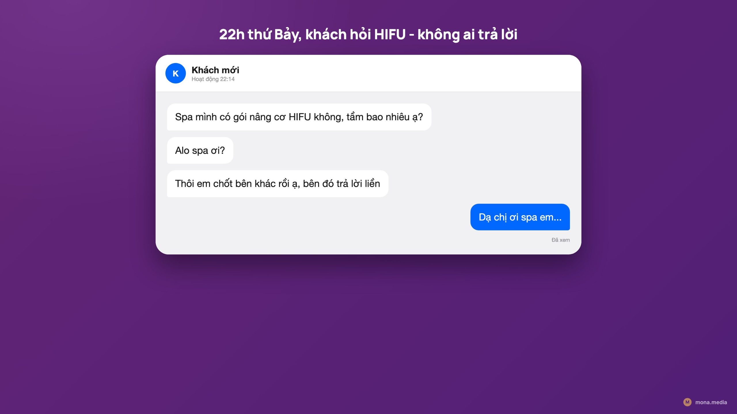 Khách HIFU nhắn Zalo 22h lễ tân vắng mặt chốt đối thủ - phần mềm quản lý spa salon