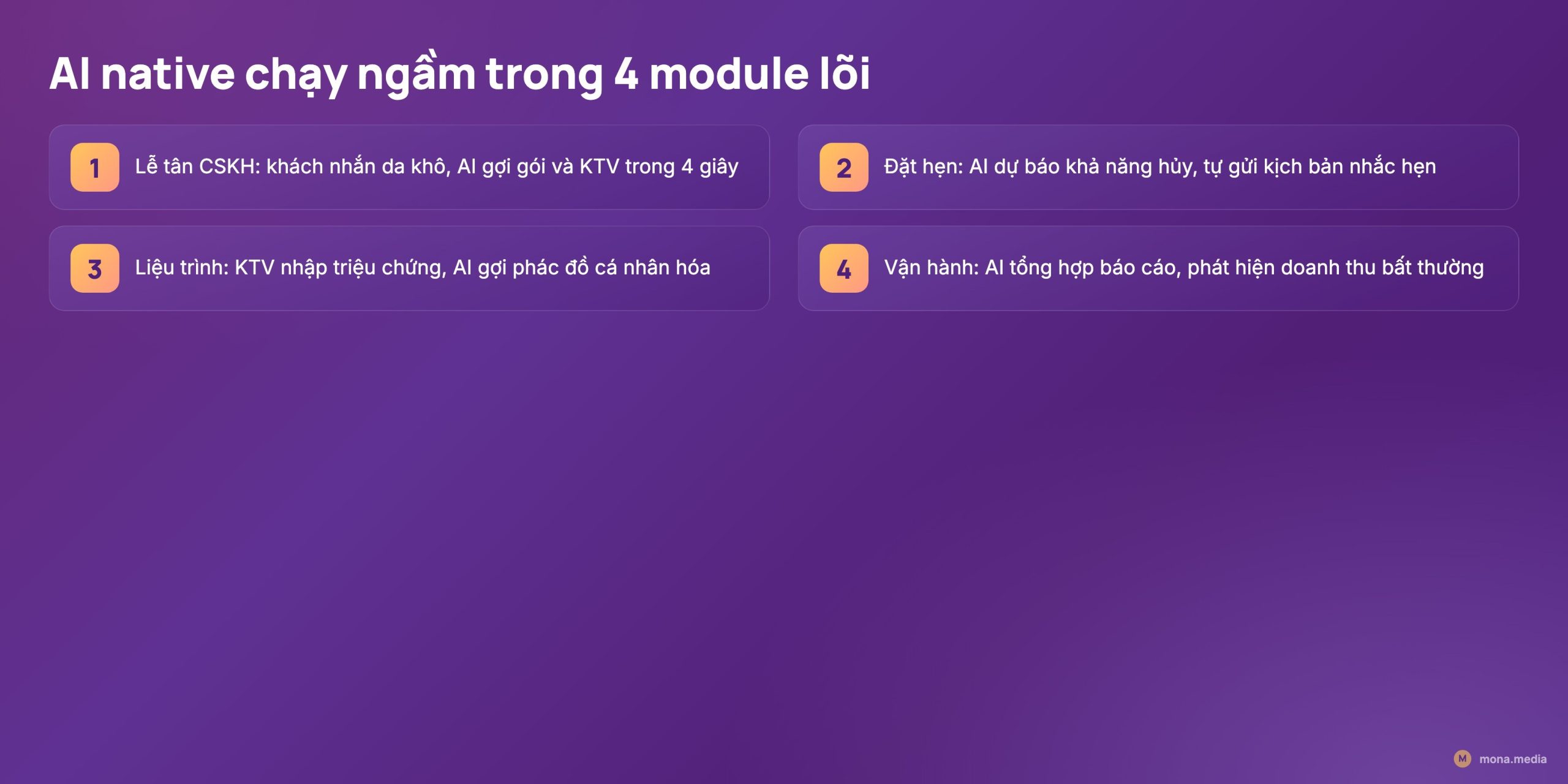AI chạy ngầm trong từng module phần mềm spa lễ tân đặt hẹn liệu trình vận hành - phần mềm quản lý spa salon