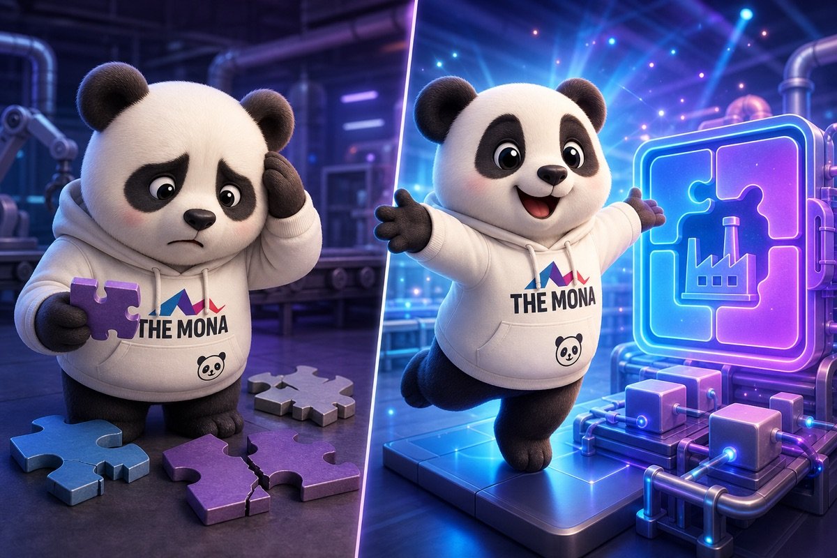 So sánh trước và sau: bên trái là phần mềm chung chung, bên phải là chú gấu MONA mời gọi giải pháp quản lý tài sản cố định nhà máy 'đo ni đóng giày'.
