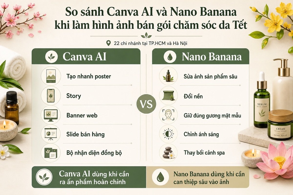 Bảng chốt nhanh trong 60 giây: Canva AI thắng khi cần ra ấn phẩm, Nano Banana thắng khi cần sửa ảnh sâu