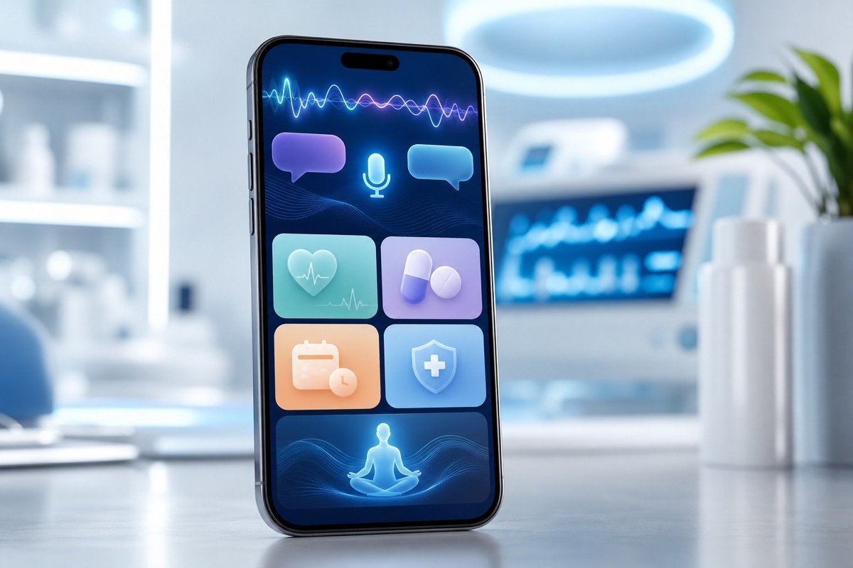 Giao diện ứng dụng chăm sóc sức khỏe sử dụng ElevenLabs