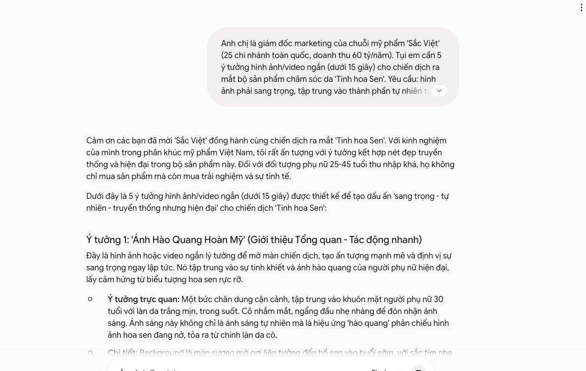 Gemini tạo hình ảnh marketing, chuỗi mỹ phẩm Sắc Việt, chiến dịch Tinh hoa Sen, hình ảnh quảng cáo mỹ phẩm, tối ưu marketing 2026