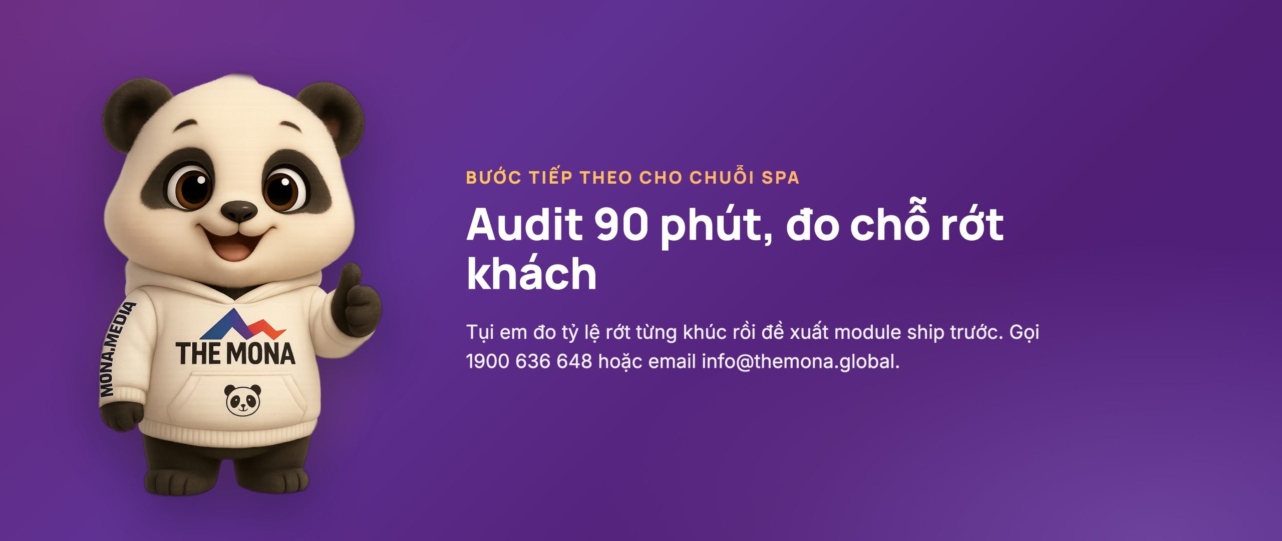 CTA bước tiếp theo trong tự động hoá spa với gấu MONA audit 90 phút miễn phí