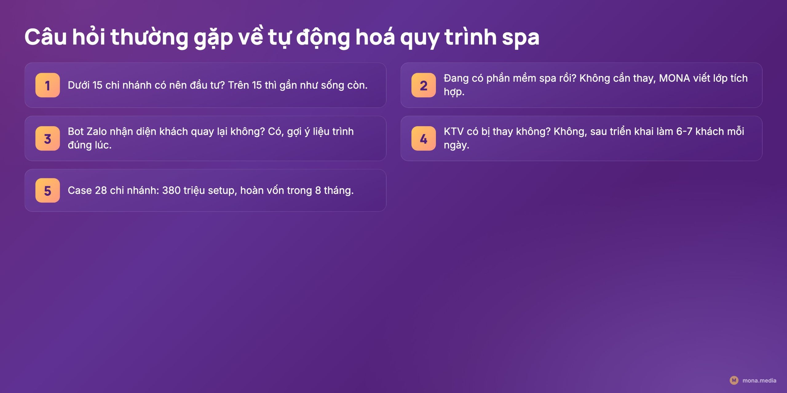 FAQ câu hỏi thường gặp về tự động hoá quy trình spa cho chuỗi và KTV