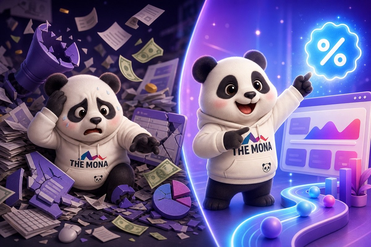 Panda hào hứng chỉ vào con số tiết kiệm chi phí nhờ thiết kế website AI hiệu quả.