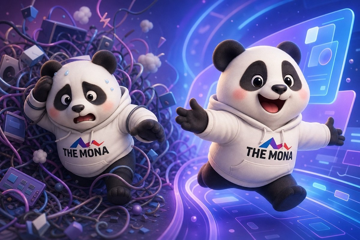Trước và sau: Chú gấu MONA tươi cười mời gọi sau khi giải quyết nỗi lo về công nghệ và tích hợp phần mềm kế toán ERP.