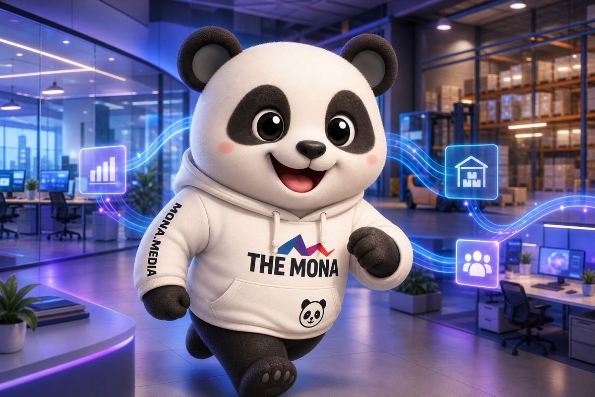 Chú gấu MONA tự tin mời gọi, đại diện cho việc tích hợp phần mềm kế toán ERP giúp doanh nghiệp giảm sai sót và tiết kiệm chi phí.