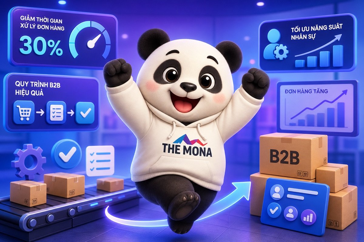Infographic minh họa giảm 30% thời gian xử lý đơn hàng sau triển khai ERP B2B cho nhà phân phối.