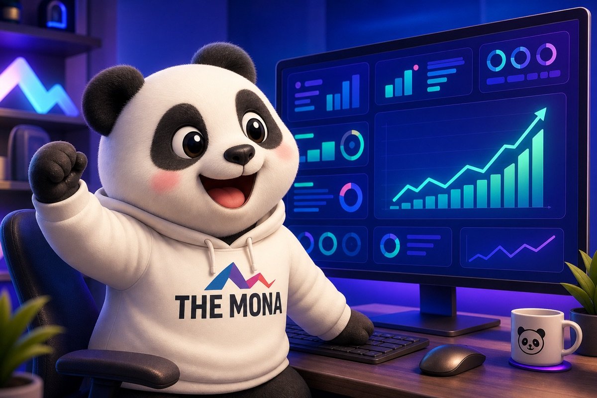 Gấu MONA hân hoan theo dõi bảng điều khiển, thấy các khoản nợ quá hạn được xử lý nhờ tự động hóa cảnh báo công nợ.