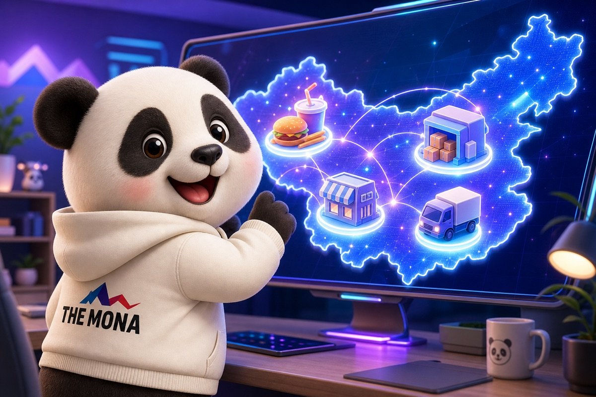 Gấu MONA vui mừng nhìn bản đồ các ngành nghề, thể hiện tính ứng dụng rộng rãi của tự động hóa cảnh báo công nợ.