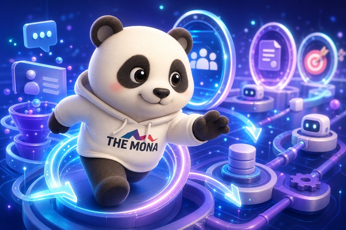 Chú gấu panda quyết tâm di chuyển qua các cổng tự động hóa marketing B2B, thể hiện quá trình tối ưu kênh phân phối và tránh bỏ lỡ cơ hội.