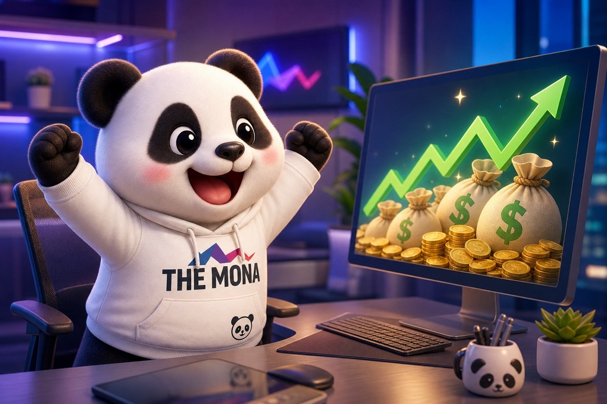 Panda vui vẻ nhìn màn hình hiển thị lợi nhuận tăng, thể hiện sự nhẹ nhõm khi tự động hóa giúp giải quyết vấn đề tiền chảy ra từ khiếu nại B2B.