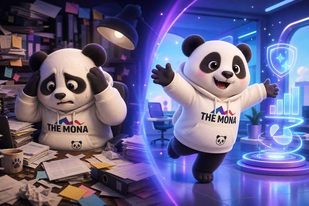 So sánh trước và sau tự động hóa: panda cười tươi rực rỡ, mời gọi hành động để chuyển đổi quy trình khiếu nại B2B và tiết kiệm chi phí.