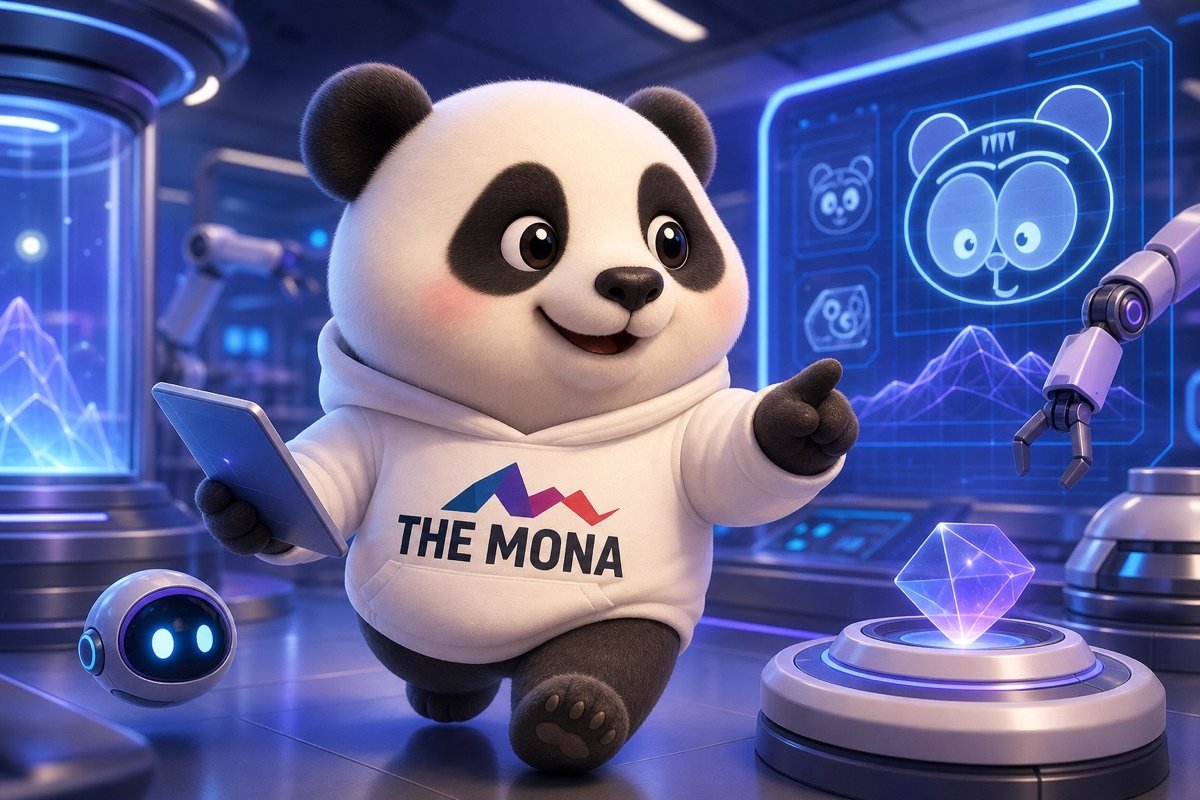 Chú gấu MONA tự tin trong phòng thí nghiệm R&D hiện đại, thể hiện sự đổi mới với tự động hóa R&D.