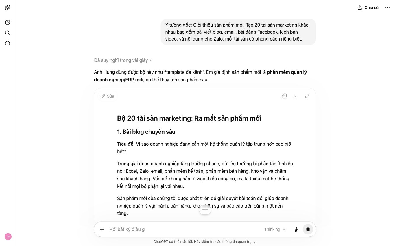 ChatGPT tạo 20 tài sản marketing từ một ý tưởng