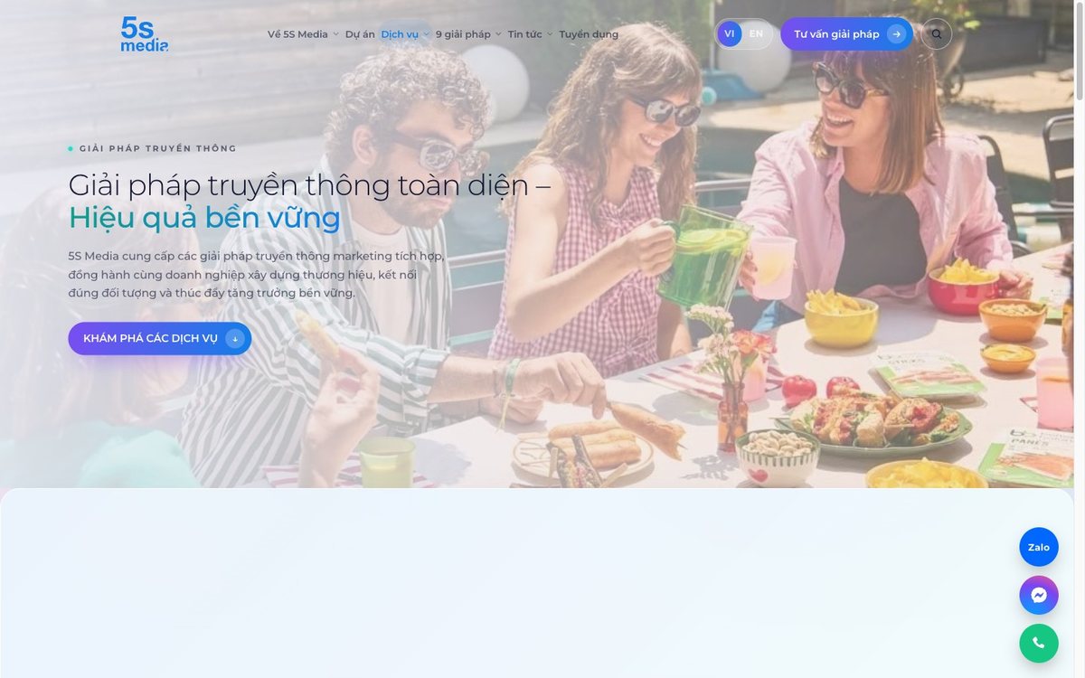 Trang dịch vụ website 5S Media
