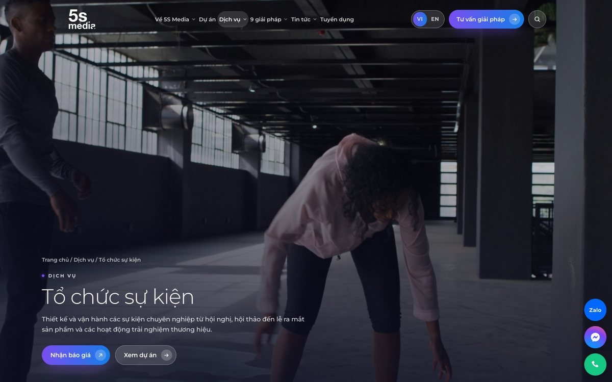 Trang tổ chức sự kiện website 5S Media