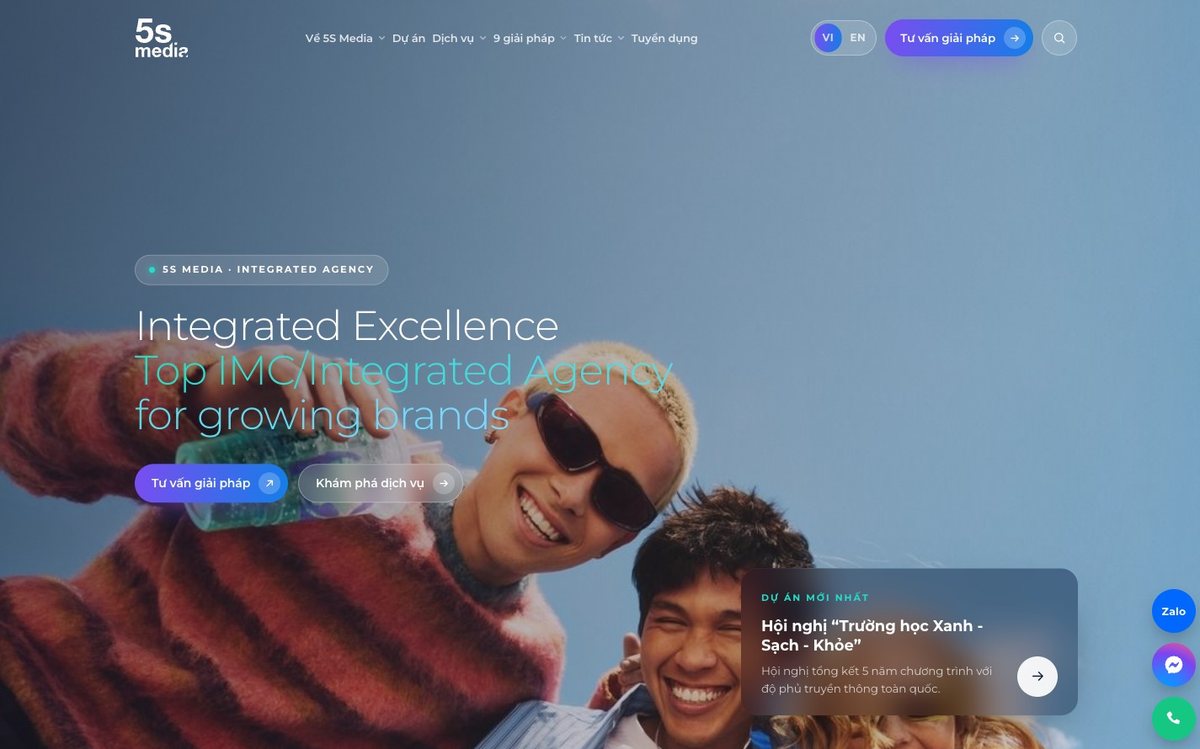 Giao diện trang chủ website 5S Media