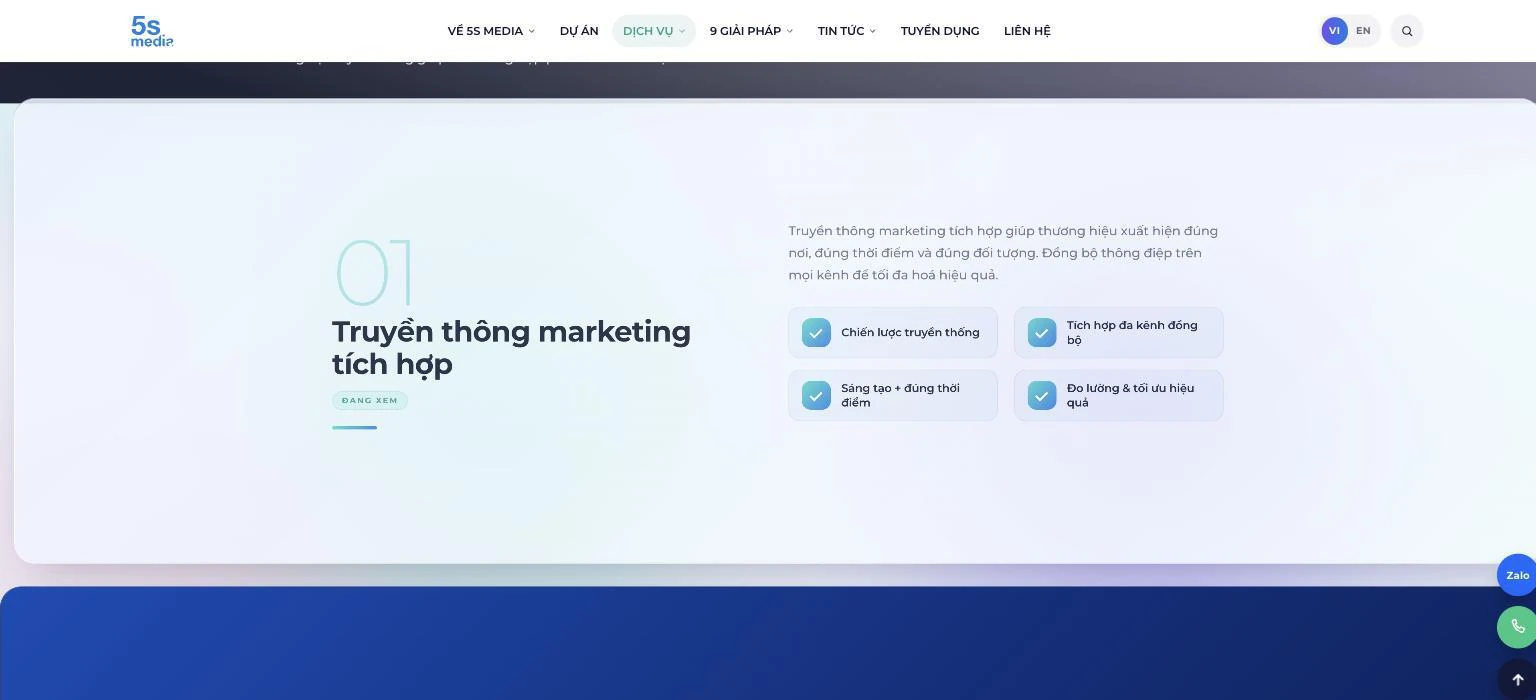 Trang dịch vụ truyền thông marketing tích hợp với bốn điểm cam kết