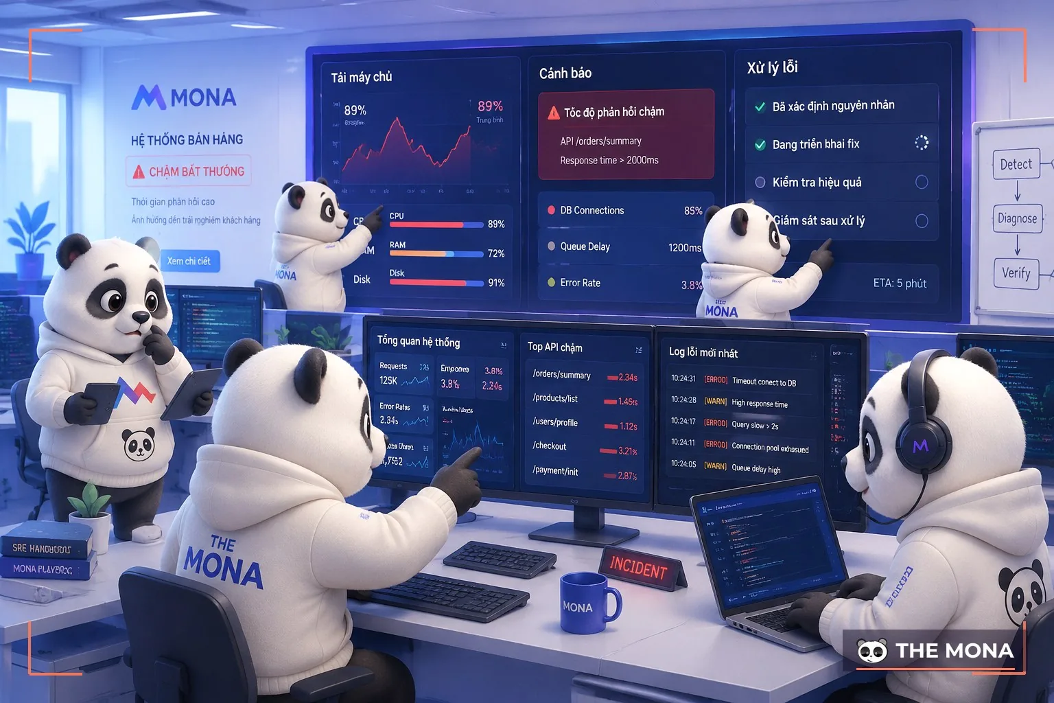 Gấu MONA kiểm tra cảnh báo máy chủ chậm
