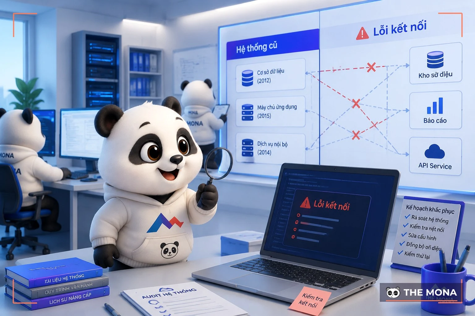 Gấu MONA kiểm tra lỗi kết nối dữ liệu
