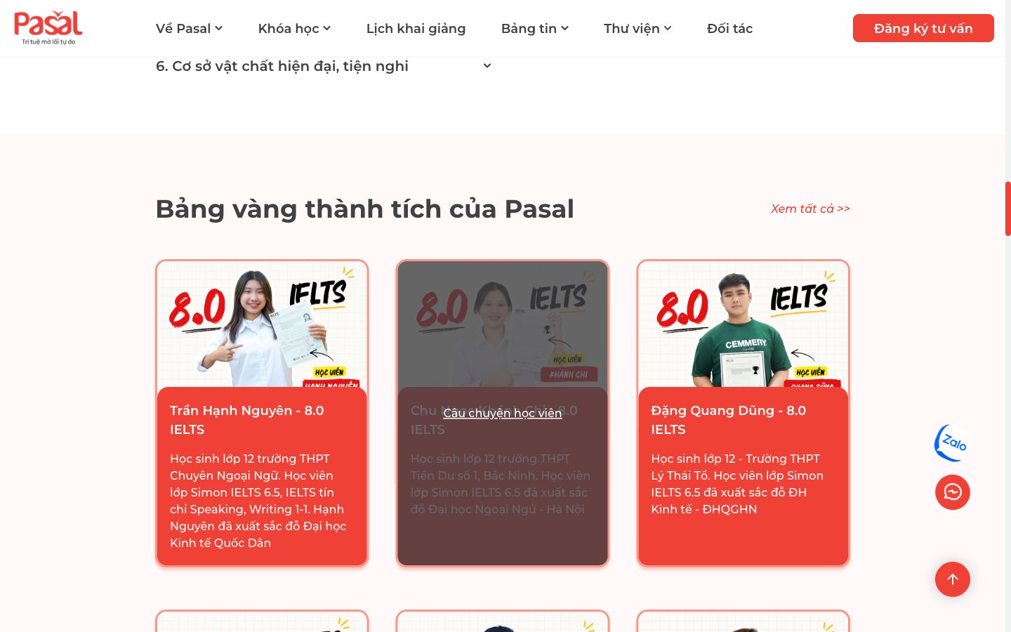 Trang 2 website Pasal - Hệ thống LMS cho chuỗi trung tâm Anh ngữ