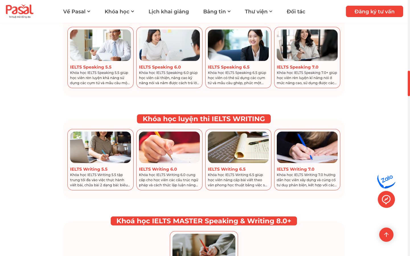Trang 5 website Pasal - Hệ thống LMS cho chuỗi trung tâm Anh ngữ