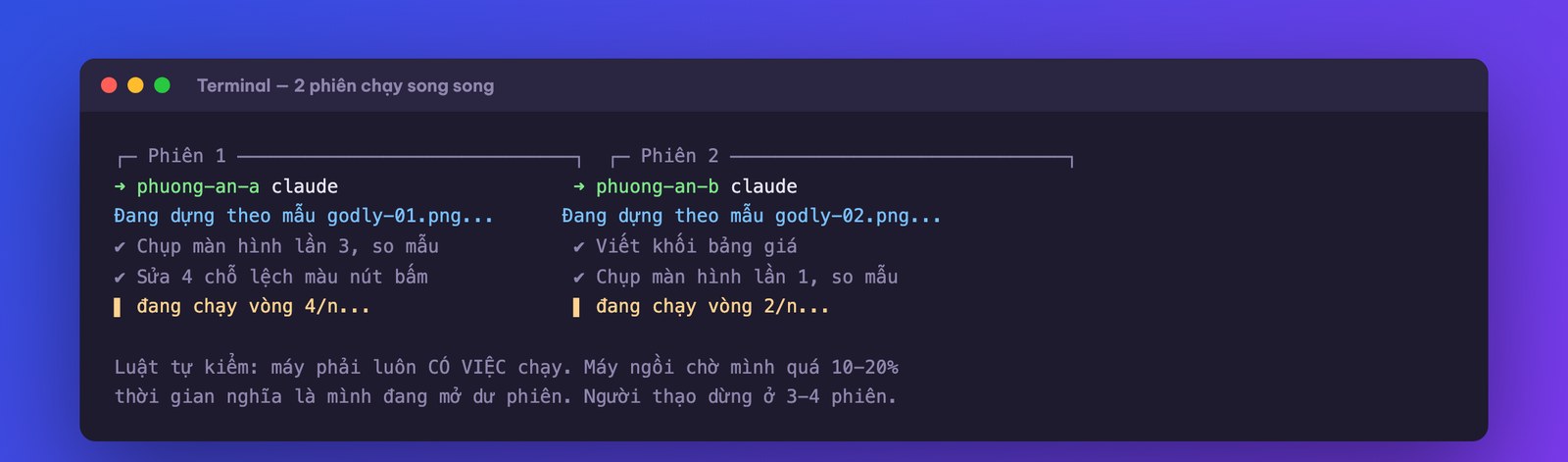 Hai phiên Claude Code chạy song song hai phương án thiết kế