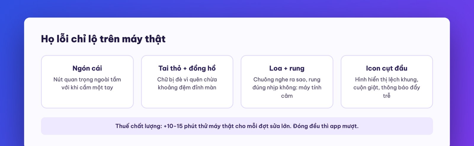 Kiểm tra trên điện thoại thật