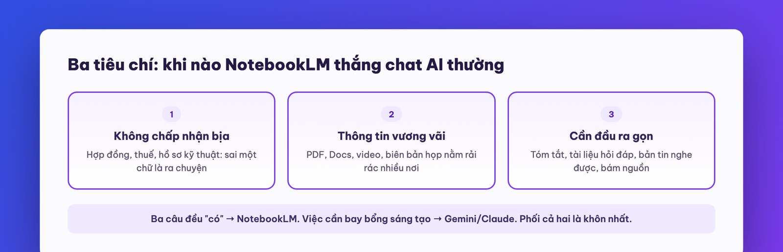 Ba tiêu chí chọn việc cho NotebookLM
