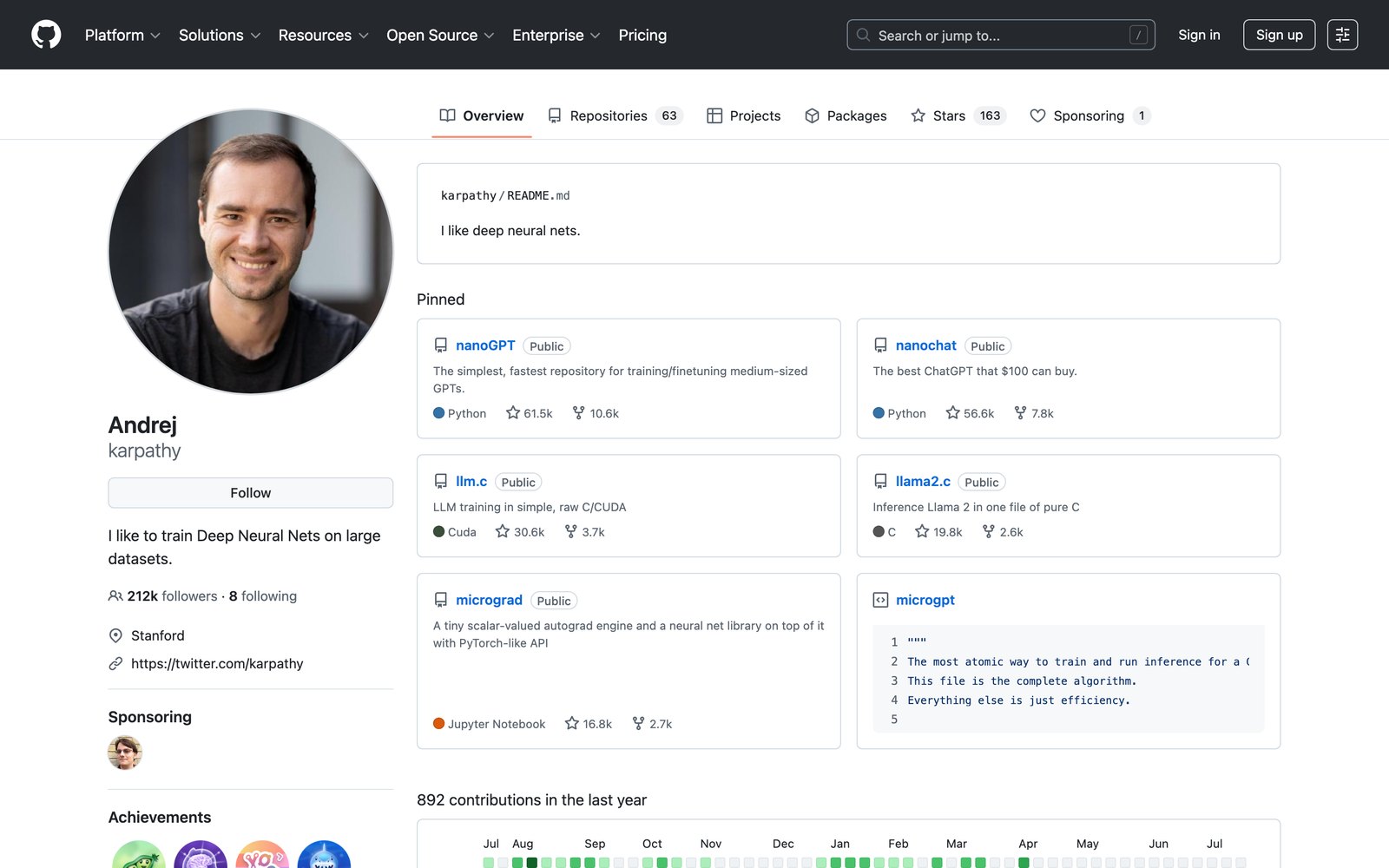 Trang GitHub của Andrej Karpathy