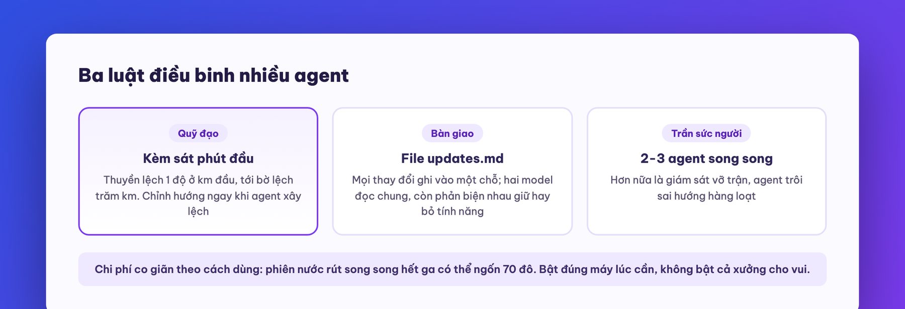 Điều binh nhiều agent: quỹ đạo, bàn giao, chi phí