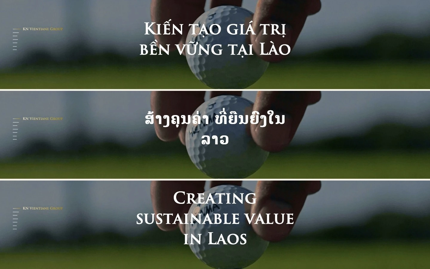 Màn hero KN Vientiane ở ba ngôn ngữ tiếng Việt, tiếng Lào và tiếng Anh