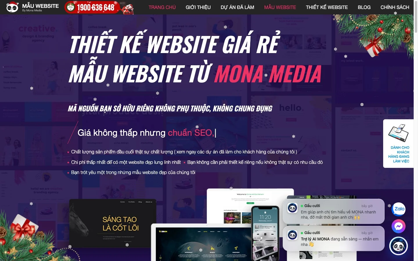 Kho hơn 1000 mẫu website đa ngành tại mauwebsite.vn của Mona Media