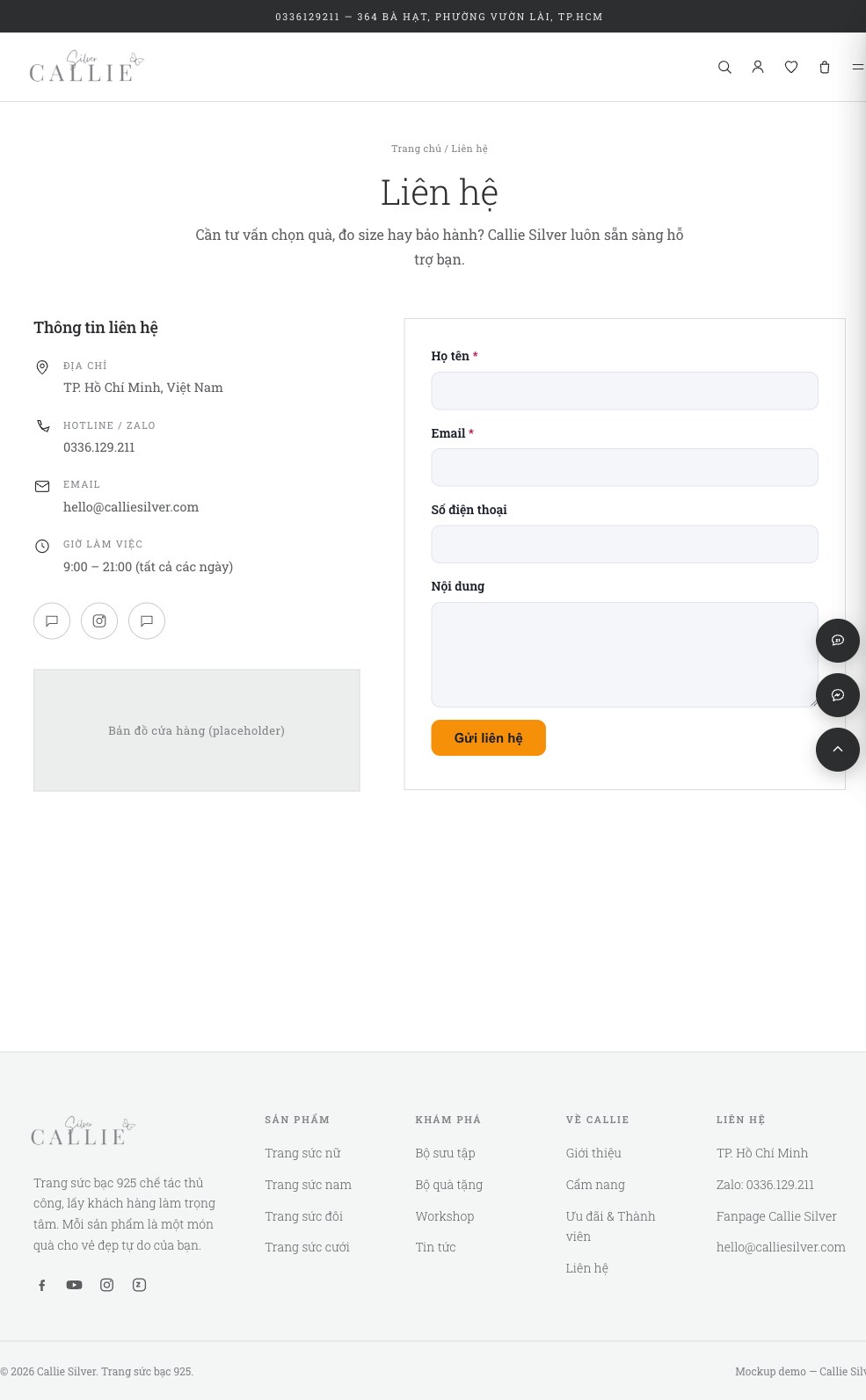 Trang liên hệ sau khi thay Contact Form 7 bằng MONA Smart Form, layout hai cột của theme giữ nguyên