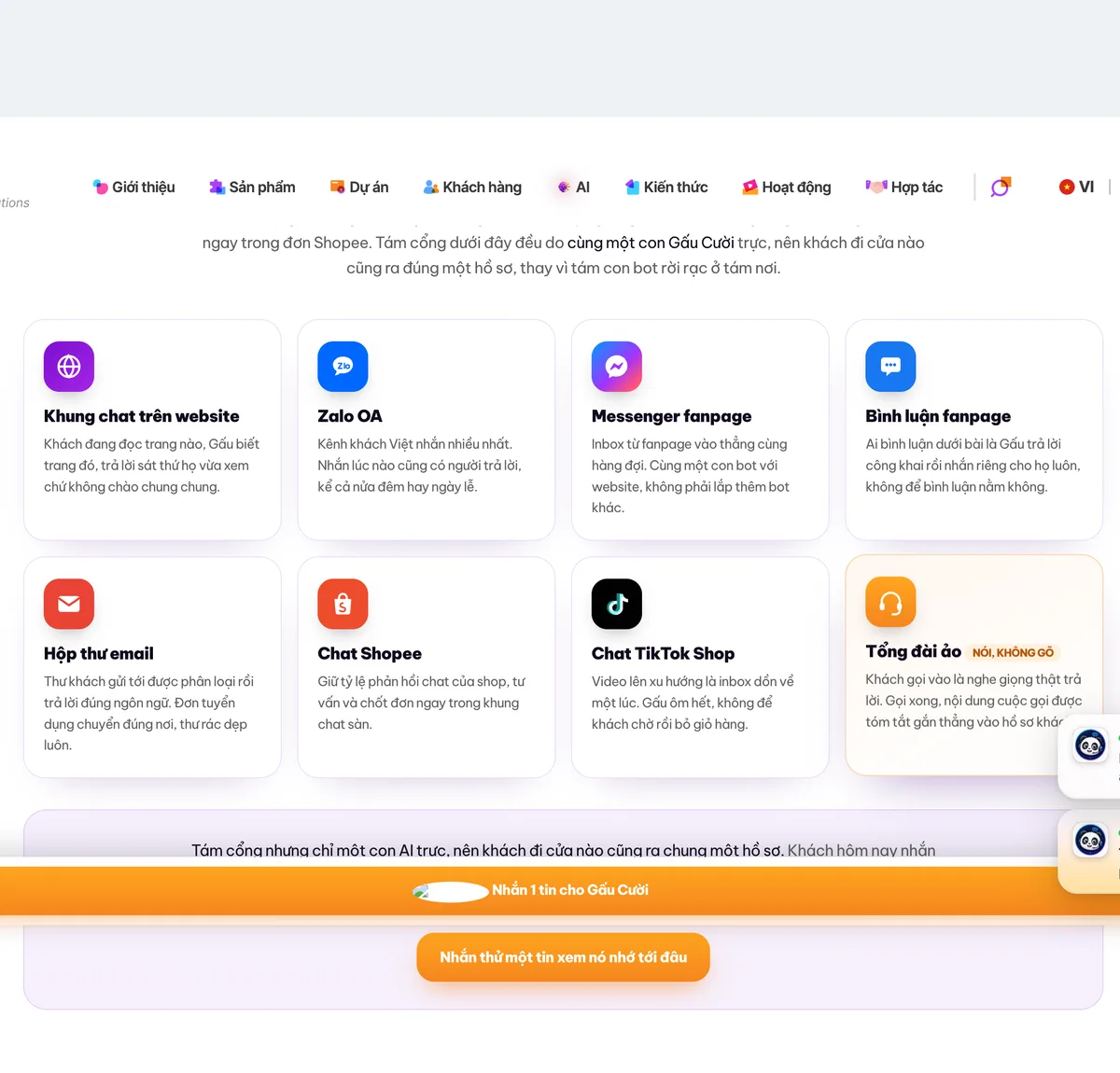 Tám cổng chat chatbot AI của MONA đang trực cùng lúc