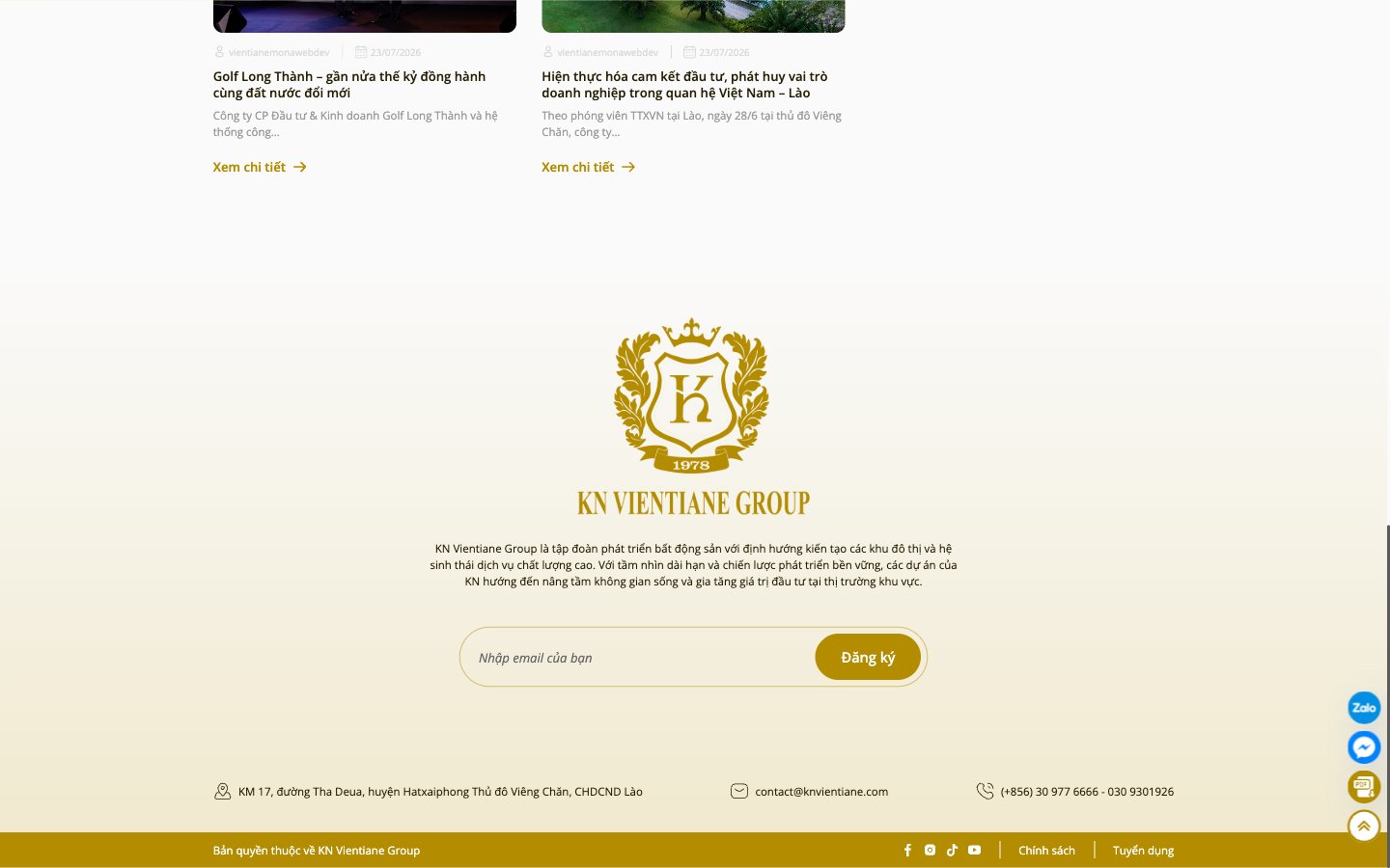 Điểm nhấn giao diện 4 website KN Vientiane Group - Website tập đoàn đầu tư đa ngành tại Lào