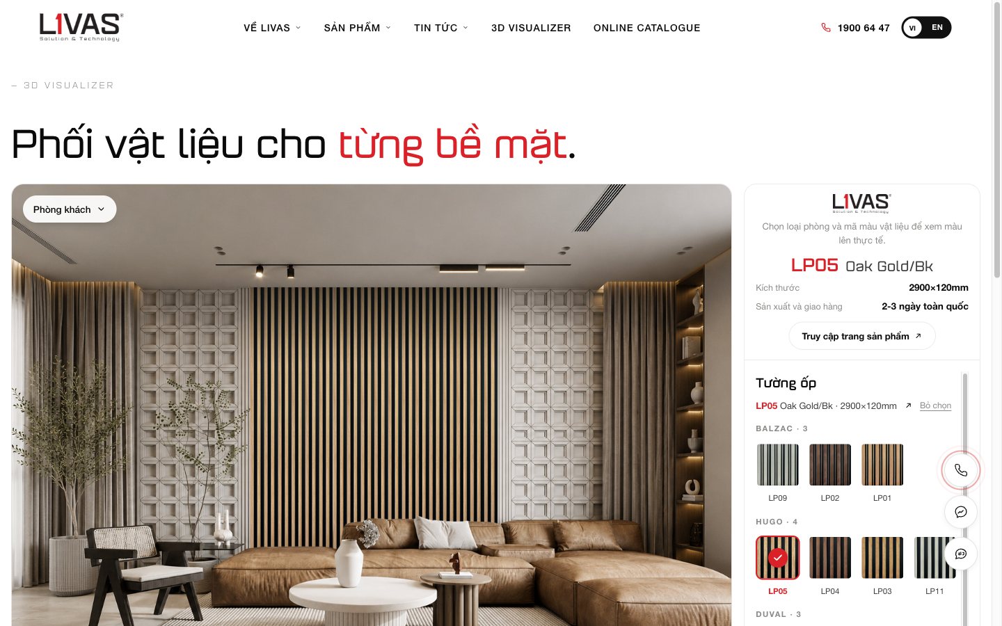 Giao diện website LIVAS VINA do MONA thiết kế