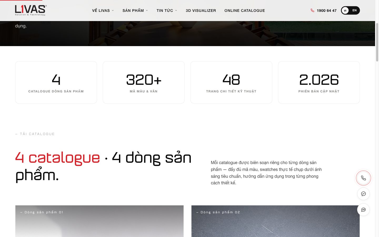 Điểm nhấn giao diện 2 website LIVAS - Website vật liệu nội thất có công cụ phối màu 3D trực tiếp