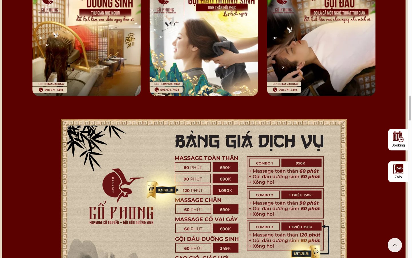 Điểm nhấn giao diện 1 website Massage Cổ Phong - Website và digital marketing cho chuỗi massage dưỡng sinh