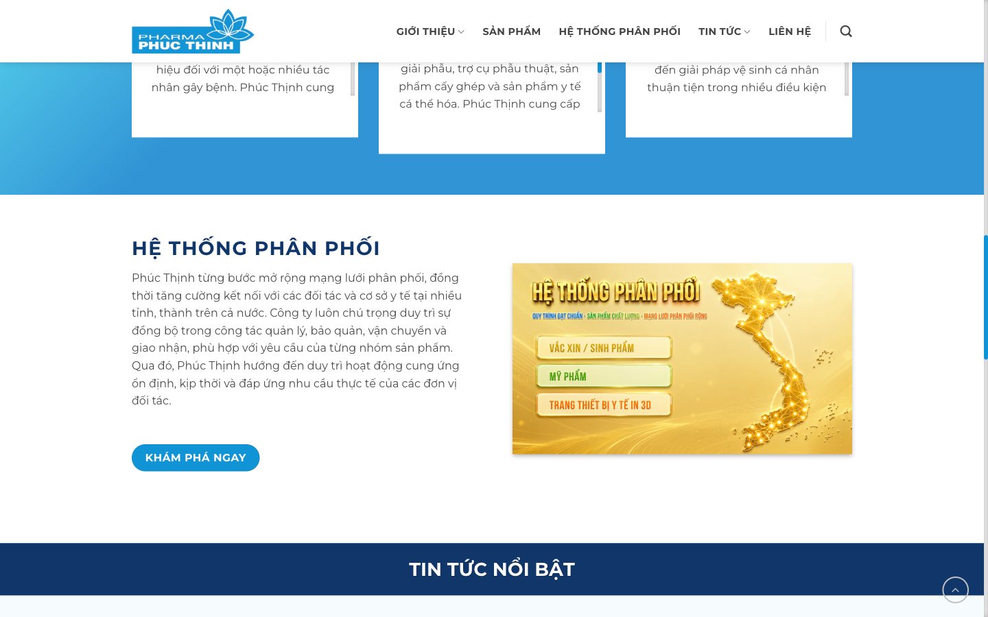 Giao diện website PHÚC THỊNH PHARMA do MONA thiết kế