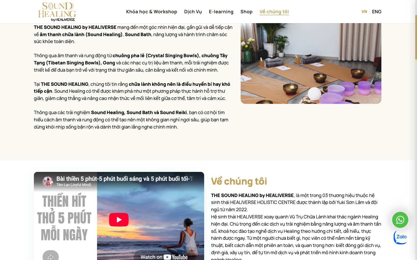 Điểm nhấn giao diện 4 website The Sound Healing - Website đặt lịch trải nghiệm chữa lành bằng âm thanh